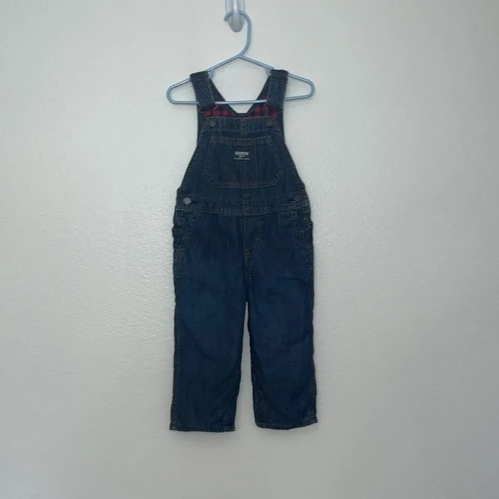 Oshkosh B’Gosh Vestbak Flannel Lined Buffalo Plaid Jean Denim Overalls 24 months